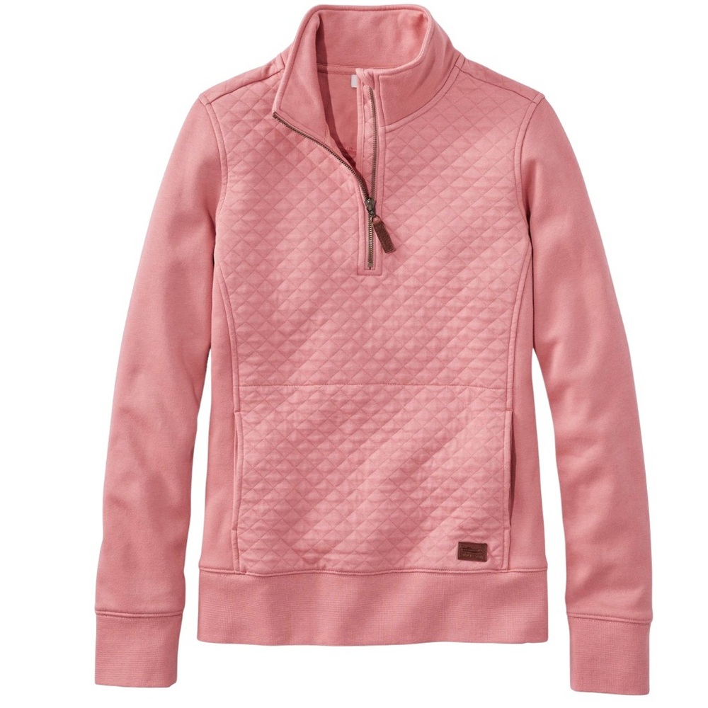 L.L. Bean Pink Quilted V-Neck Pullover